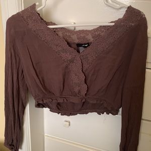 Dark lavender long sleeve lace crop top